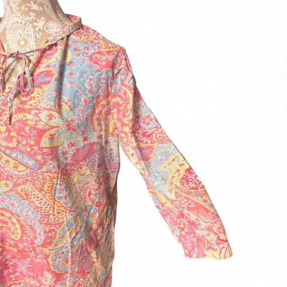 Lauren Ralph Lauren Paisley Print Tunic Top Multicolor Boho Resort Size L - Picture 3 of 8